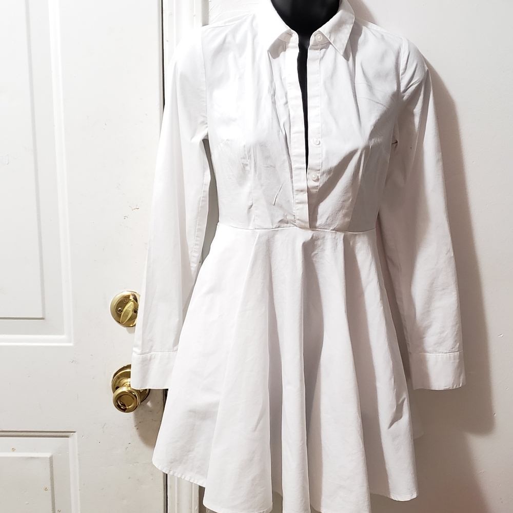 Express White Fit & Flair Cotton Shirt Dress